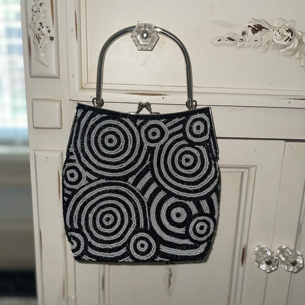 Black and White beaded vintage Women's Bag